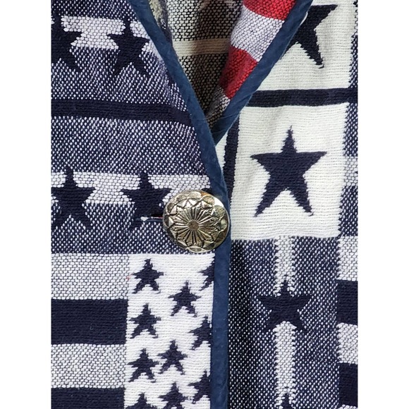 Vintage 90s Bedford Fair Americana Tapestry Jacket Concho Button USA Flag MP - Picture 8 of 9